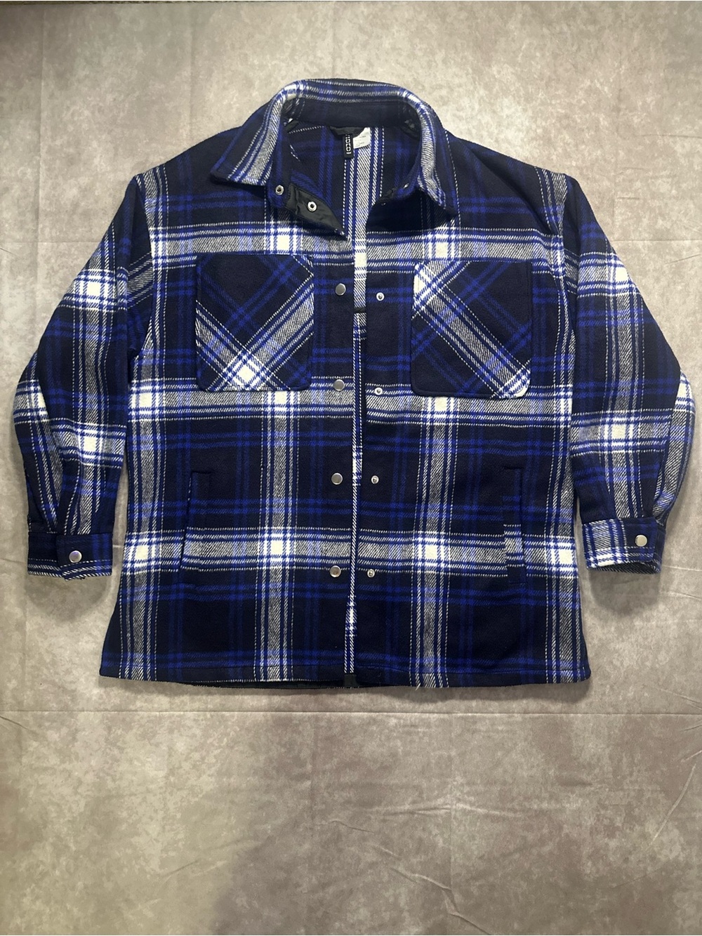 H&M Blue Plaid Snap-Front Utility Jacket